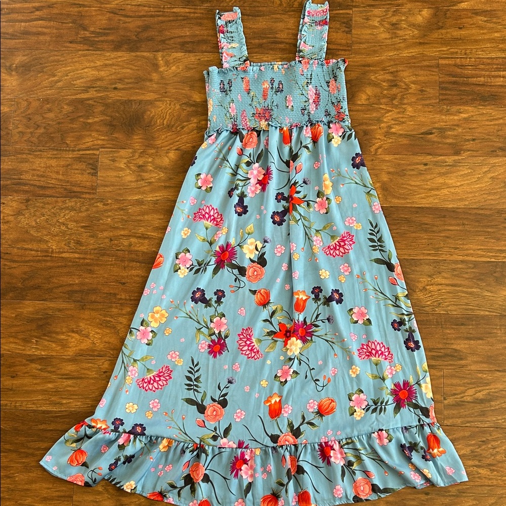 Floral Smocked Dress in Blue and Multicolor